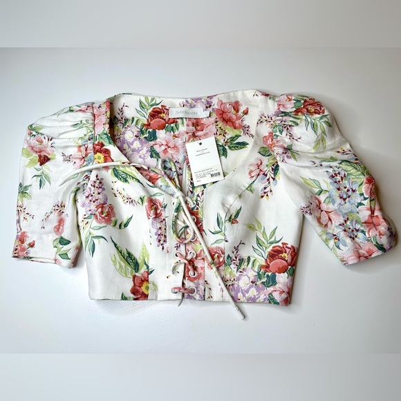 Zimmermann Bellitude Laced Crop Top in Ivory Floral - Picture 2 of 7